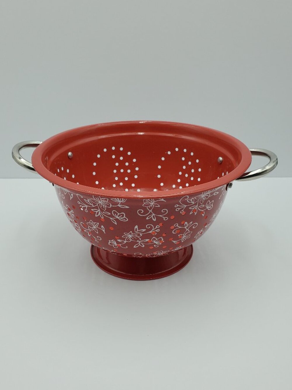 Temp-tations Floral Lace Red Enamel on Steel Colander